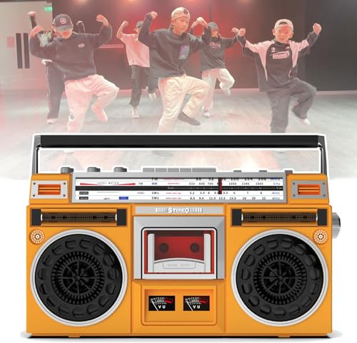 Boombox de casete portátil con radio AM/FM, reproductor de CD retro, entrada SD/USB y grabadora de casete para reuniones familiares y viajes