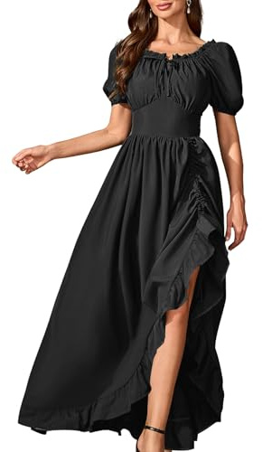 EvoEch Damen Renaissance Kleid Schulterfrei Gesmokte Taille Halbarm Boho Korsett Kleid（Schürze，XL）