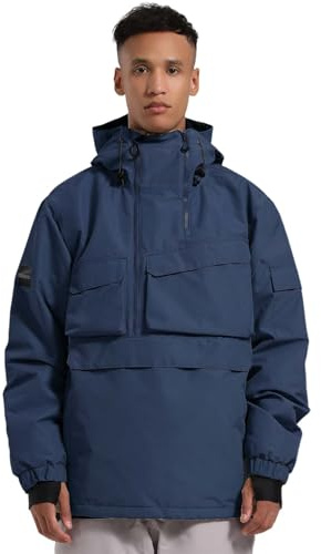 GSOU SNOW Veste de Ski/Snowboard Homme Anorak, Ample Baggy à Capuche Imperméable Coupe-Vent Respirante Chaude