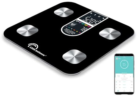 LITTLE BALANCE 8838 IC-X4-Visio, Pèse Personne, Ecran XXL couleur, Balance Impédancemètre Connecté, Pèse-personne Intelligent avec application, Sans Pile USB-C, 4 électrodes, 22 mesures, 180 kg/50 g
