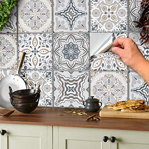 120 Mosaik Bodenaufkleber Wandfliese Aufkleber für Fliesen Fliesenaufkleber für Bad und Küche Deko Fliesenfolie für Bad u. Küche (Grau und Weiß, 10x10cm 120 stück)