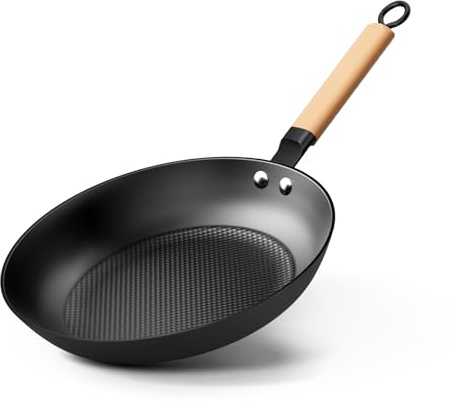 YUTANN Gusseisenpfanne, Antihaft-Bratpfanne, Frying Pan, Abnehmbarer Holzgriff, PFAS-Frei/PFOA-Frei, Beschichtete Pfanne Für Gasherd Induktion Oven (Schwarz, 28cm)