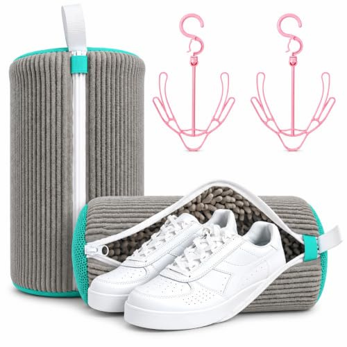 FRAYPA® 2Piezas Bolsa para Lavar Zapatillas En Lavadora + 2 Ganchos para Colgar Zapatilas | Bolsa Lavadora Zapatillas | Resistente para Proteger Calzado | Ideal para Lavado Seguro. (Grises)