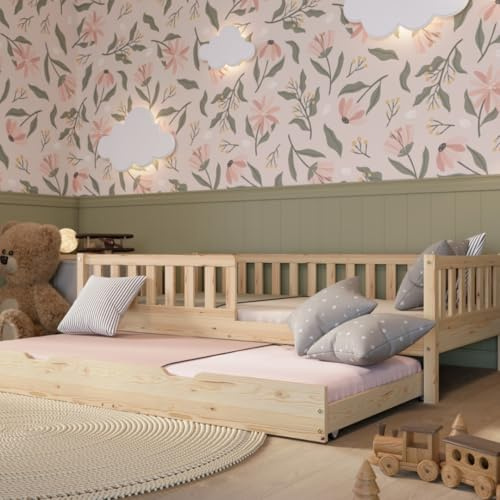 Crazy Pine Montessori Kinderbett mit Ausziehbett Crazy Basic 140x200 cm Nat