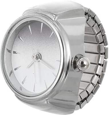 TOYANDONA Elastische Quarz Ringuhr aus Zinklegierung, Silber | Rundes Gehäuse, Dekorativer Uhrenring, Festival Geschenk für Geburtstage und Neujahr