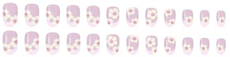 1 set unghie artificiali con motivo floreale francese viola chiaro, superfici ovali corte lucide per le donne, comode da indossare ogni giorno