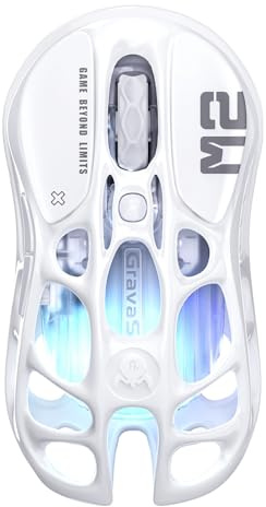 GravaStar Mercury M2 trådlös spelmus med 26 000 DPI, PAW3395 DM-sensor, 79 g ultralätt, 5 RGB-lägen, 5 programmerbara knappar, tri-läge (2,4 GHz/Bluetooth/kabel), för PC/Mac-vit