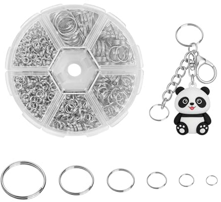 1020 Pcs Anneau Porte Clé Argentés, Anneau Porte Clefs, Anneaux Brisés à Double Ouverture pour création de bijoux, 4mm/5mm/6mm/8mm/10mm/12mm