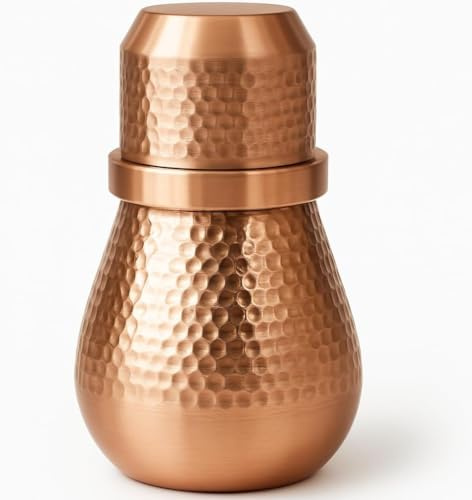 COPPAYA Hammered Copper Bedside Water Carafe – 34 fl oz (1 Litre) | Handcrafted Ayurvedic Water Jug | Pure Copper | Made in India