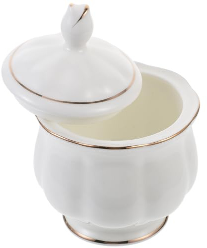 Zerodeko Zuccheriera con Coperchio in Ceramica Bianca, Stile Semplice | Contenitore per Condimenti, Alta Durezza e Resistenza All'usura, Finitura Raffinata da Tavola
