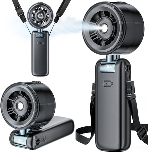 Ventilatore Portatile Nebulizzatore, Mini Ventilador Turbo Rechargeable | Ventilador Plegable De Escritorio Con Pantalla LED Para El Hogar, Rechargeable 5 Velocidades, Oficina, Dormitorio, Viajes