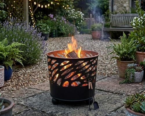 Braciere da Esterno Giardino Terrazzo Cestino in Ferro per Legna Ciotola per Fuoco Braciere Rotondo Diametro 39 cm Altezza 31,5 cm Mod. Canberra
