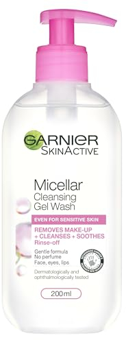 Garnier Micellar Gel Face Wash For Sensitive Skin 200ml, Gentle Face Cleanser & Makeup Remover, Recognised By The British Skin Foundation, Rinse-Off, Non-Drying & Fragrance Free Formula