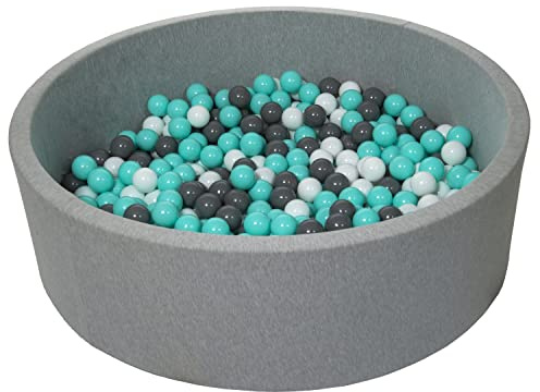 Velinda Piscine a balles pour Enfant, diametre env.125 cm, Aire de Jeu + 600 balles (Couleurs des balles: Blanc, Gris, Turquoise)