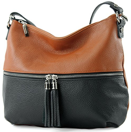 modamoda de T159 Damen Leder Schultertasche Umhängetasche, handmade in Italy