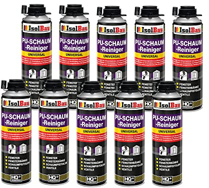 Isolbau PU-Schaum Reiniger - 10 x 500 ml Dose Schaumreiniger für PU-Schaumpistolen, Pistolenreiniger, Reinigungsmittel, Entfetter, Ventile & Oberflächen