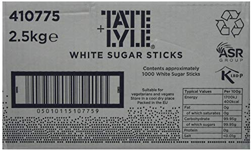 Tate & Lyle - White Sugar Sticks - Pure Cane Sugar - Individually Wrapped for Hygiene - Hot Drinks, Meetings & Coffee Shops - Convenient - 1000 x 2.5g