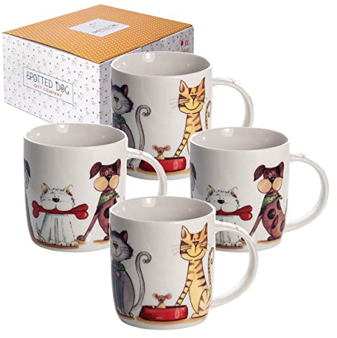 SPOTTED DOG GIFT COMPANY - Kaffeetassen mit Hunde- und Katzen-Motiven - Geschenk für Hunde- und Katzenliebhaber - 4er-Set