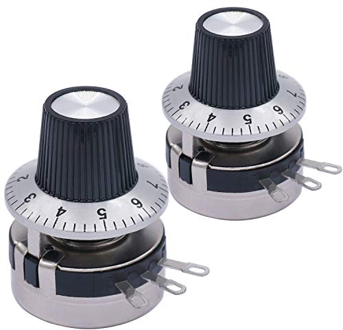 Taiss / 2 Stück 10K Ohm Potentiometer Single Turn Rotary Carbon Linear Variables Potentiometer + 2 Stück Knopf WTH118-2W