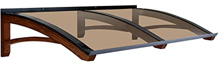 Vordach aus hölzern für den Außenbereich Farbe Teck, Bronziert kompakte Polycarbonatabdeckung, Modell Legno ONDA, Haustür-Vordächer Größe 100 x 200 cm