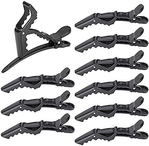 Haarspangen Friseur 10 Stück, AOBETAK Kunststoff Haarklammer, Haarclips Rutschfestem Griff und Breiten Zähnen für Damen und Mädchen,Groß Haarklammern für Friseurbedarf Salon Abschnitt, Schwarz