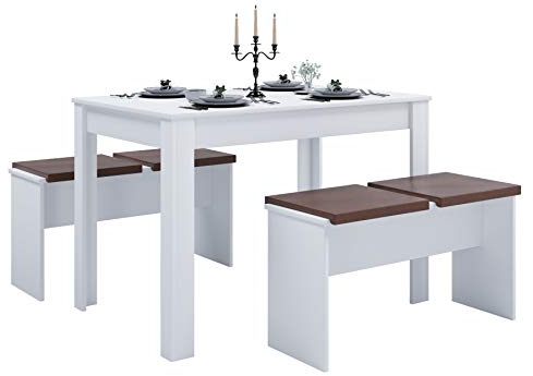 VCM Essgruppe | Küchentisch Set |Tischgruppe | Maße Tisch ca. H. 75 x B. 110 x T. 70 cm | Mit Zwei Sitzbänke | Esstisch Set - Esal XL