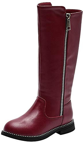 rismart Botas de Montar Niña Invierno Hasta la Rodilla Calentitas Bota Pelo Tacón de Bloque(Vino Rojo,28 EU)
