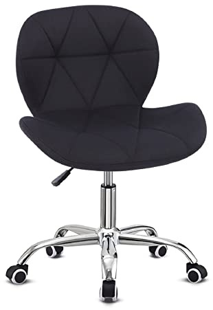 Hadwin Modern Fabric Swivel Office Chair, Height Adjustable Padded Armless Desk Chair with Wheels for Home Office, Black | Height Adjustable Padded Vanity Task Chairs with Wheels and Backrest, for Home Office, Bedroom, Reading, Fabric, Black