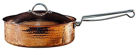 Sertodo Copper Sautépfanne mit Deckel, 25,4 cm Durchmesser x 7,6 cm tief, natürlich antihaftbeschichtetes Zinnfutter, Körper aus reinem Kupfer, patentiertes Griffsystem, vielseitiges Schmor-,