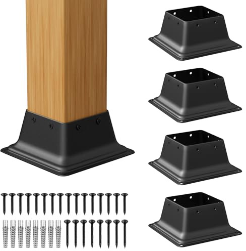 SPACEEUP 4x4 Post Base 5 Pcs Heavy Duty Steel Brackets Internal 3.6 x 3.6 Black Deck Cover Fit Standard Wood Anchor Sleeves