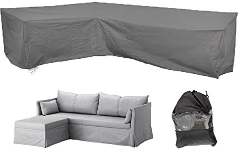 COOSOO Housse de canapé d'angle en forme de L imperméable à l'eau et à la poussière et aux UV pour pelouse, jardin, cour et intérieur avec boucle coupe-vent, taille XL, gris