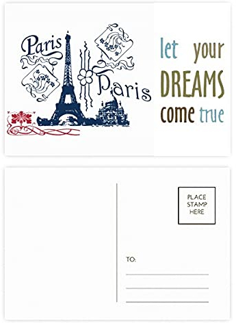Eiffelturm Frankreich Paris Line Drawing Dream Come True Postkarten-Set, Dankeskarte, 20 Stück