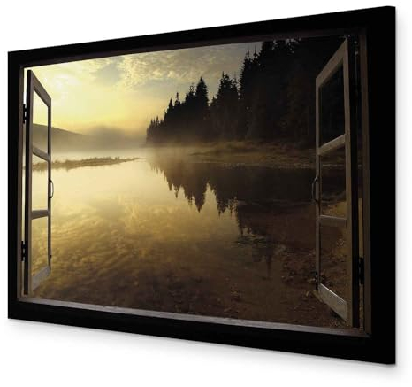 murando - Akustikbild Fensterblick Bilder Akustikschaum Hochleistungsschallabsorber Schallschutz Leinwand 1 tlg Wandbild Raumakustik Schalldämmung Wald Landschaft Natur c-C-0366-b-a