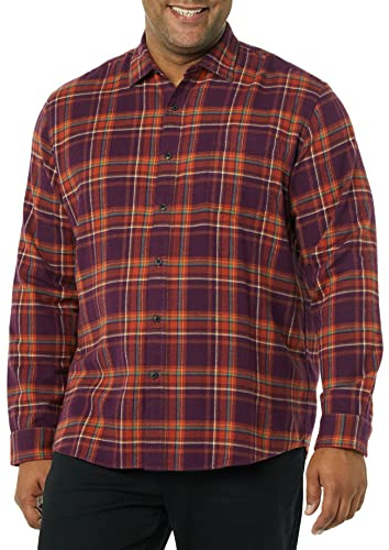 Amazon Essentials Chemise en flanelle à manches longues Homme, Prune Écossais, M