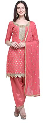 Salwar Kameez kostymset för kvinnor plus size indisk punjabi patiala festkläder redo att bära klänning för kvinnor, Persikofärgad och guldtonad, XS