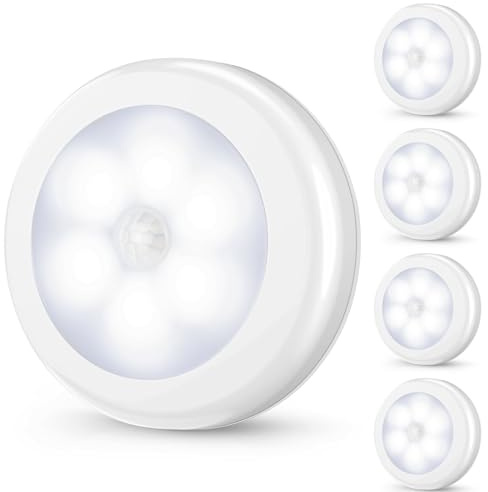 Mlambert 4 Pack Motion Sensor LED Night Light, Cordless Battery-Powered Stick-on Magnet Closet Lights, Safe Lights for Stairs, Cabinet, Cool White