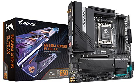 GIGABYTE B650M AORUS Elite AX (AM5/ LGA 1718/ AMD B650/ Micro-ATX/ 5-Year Warranty/ DDR5/ 2* M.2/ PCIe 5.0/ USB 3.2 Gen2X2 Type-C/Intel 2.5GbE LAN/Q-Flash Plus/EZ-Latch/Gaming Motherboard)