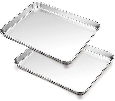 Backblech 2er Set, TEAMFAR Edelstahl Rechteckigies Kuchenblech Backform für Backen Kochen Servieren, 26,5 x 20,5 x 2,5 cm, Gesund & Leicht zu Reinigen, Spülmaschinenfest