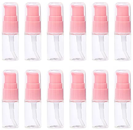 Lot de 12 Mini flacons à Pompe vides Rechargeables de 10 ML - pour Produits cosmétiques, crèmes, lotions, Fonds de Teint, Maquillage, échantillons, conteneurs Transparents