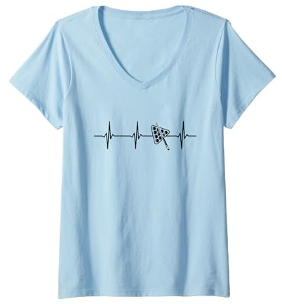 Damen Billardkugeln Herzschlag Snooker Billard T-Shirt mit V-Ausschnitt