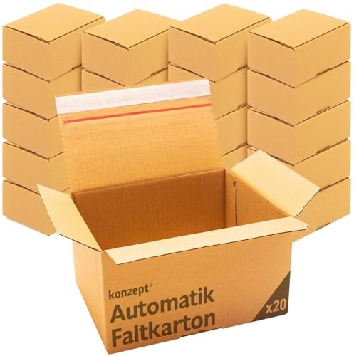 Konzept 11 - Versandkarton 30x20x15cm Set 20 Stk. Faltkartons mit Deckel Selbstklebend, Kleine Kartons zum Verschicken, Verpackung, Verschiedene Größe