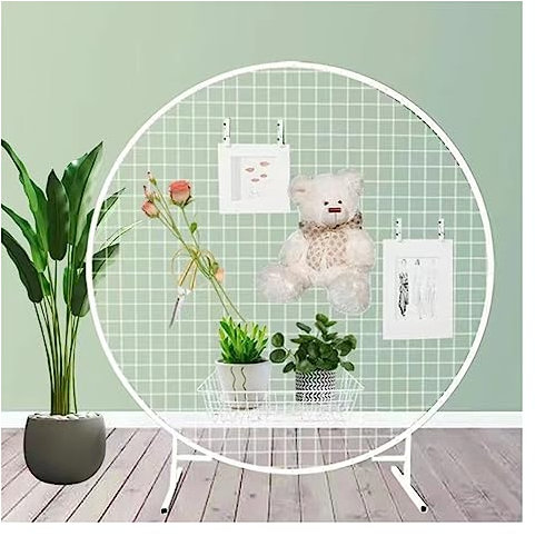 XPLKQXE Rejilla Metálica Redonda para Expositores De Pared, Pesado Movible De Pie Pared De Rejilla, Pared De Rejilla Panel Expositor, Deluxe T-Style Base (Color : White, Tamaño : 60cm in Diameter)