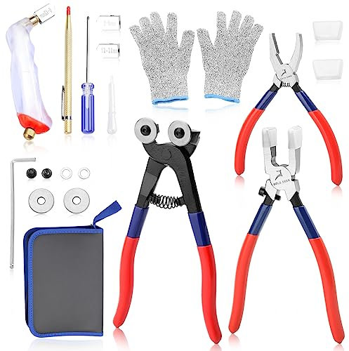 GOLD DEER Glass Mosaic Cutter Kits Heavy Duty Mosaic Wheeled Glass Nippers Wheeled Glass Tile Nipper Running Plier Breaking Grozer Plier Mosaic Tile Cutter Mosaic Tools for Craft Glass Cutting