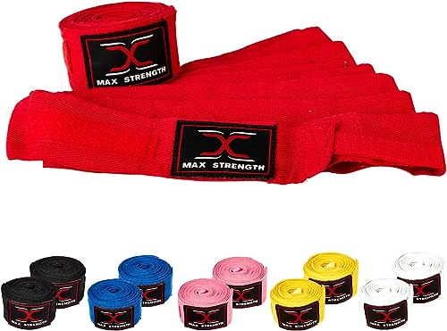 MAXSTRENGTH Boxbandagen für Boxen, 4,5 m, elastische Daumenschlaufe, Bandagen, für Herren und Damen, Handgelenkschutz, ideal für MMA-Boxtraining (rot)