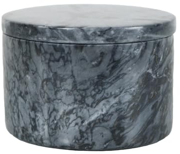 HillSpring Marble Salt Cellar with Lid and Wooden Spoon, 4 Handcrafted Spice Pepper Herbs Box, Kitchen Storage Container, Black, 1 Pack