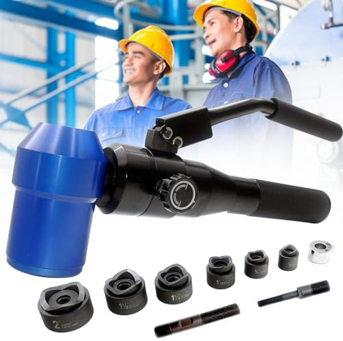 Perforadora Hidráulica Manual,66KN Kit de Herramientas de Punzonado Hidráulico,6 Matrices Juego de Punzón Hidráulico,para Perforar Chapas Metálicas,Metal Acero Aluminio Plástico,Blue