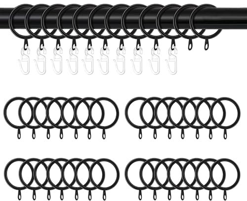 Anillas para Cortinas, 40 Piezas Anillos de Cortina de Metal, Anillos para Cortina de Ducha con Clips, 30 mm de Diámetro Interno, para Baño, Dormitorio, Negro