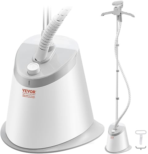 VEVOR Standing Steamer with Foldable Garment Hanger, 1.7L Water Tank for 90 Minutes Continuous Steaming, Heats in 45 Seconds & Auto-Stop with Fabric Brush Aluminum Rod and Easy-roll Wheels