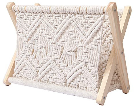 Böhmischer Zeitschriftenständer, 33 x 18 x 26 cm, Makramee-Boho-Zeitungsständer, DIY-Boho-Zeitungsständer aus , Zeitschriftenständer zur Aufbewahrung von Büchern, Zeitungen, Decken, Heimbüro-Dekor