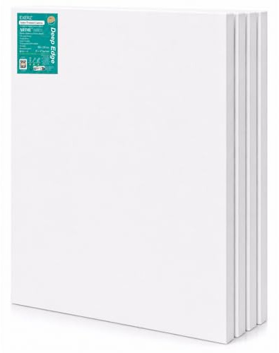 EXERZ 90x120cm Canvas Deep Edge 4-pack/ 380GSM/ Försträckt 100% bomull/blank/trippelgrundad/syrafri/mediumkornig/ 3,8 cm tjock/akrylfärg, oljefärg (90x120cm 4pk)